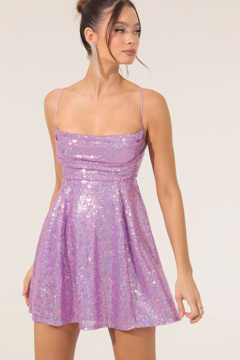 Spaghetti Strap Bow Contrast Chic Sequin Dress