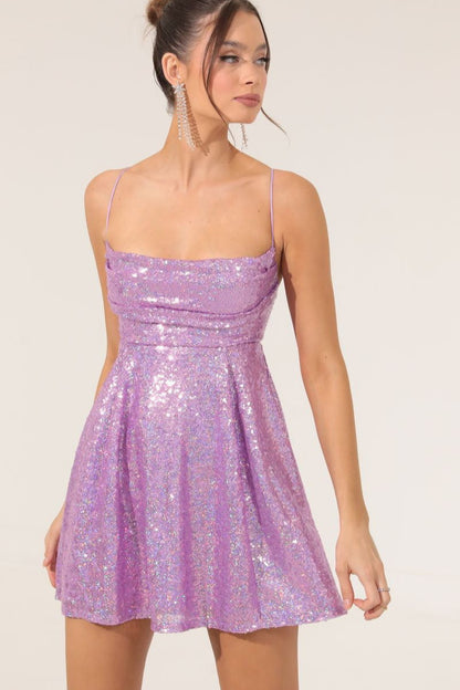 Spaghetti Strap Bow Contrast Chic Sequin Dress
