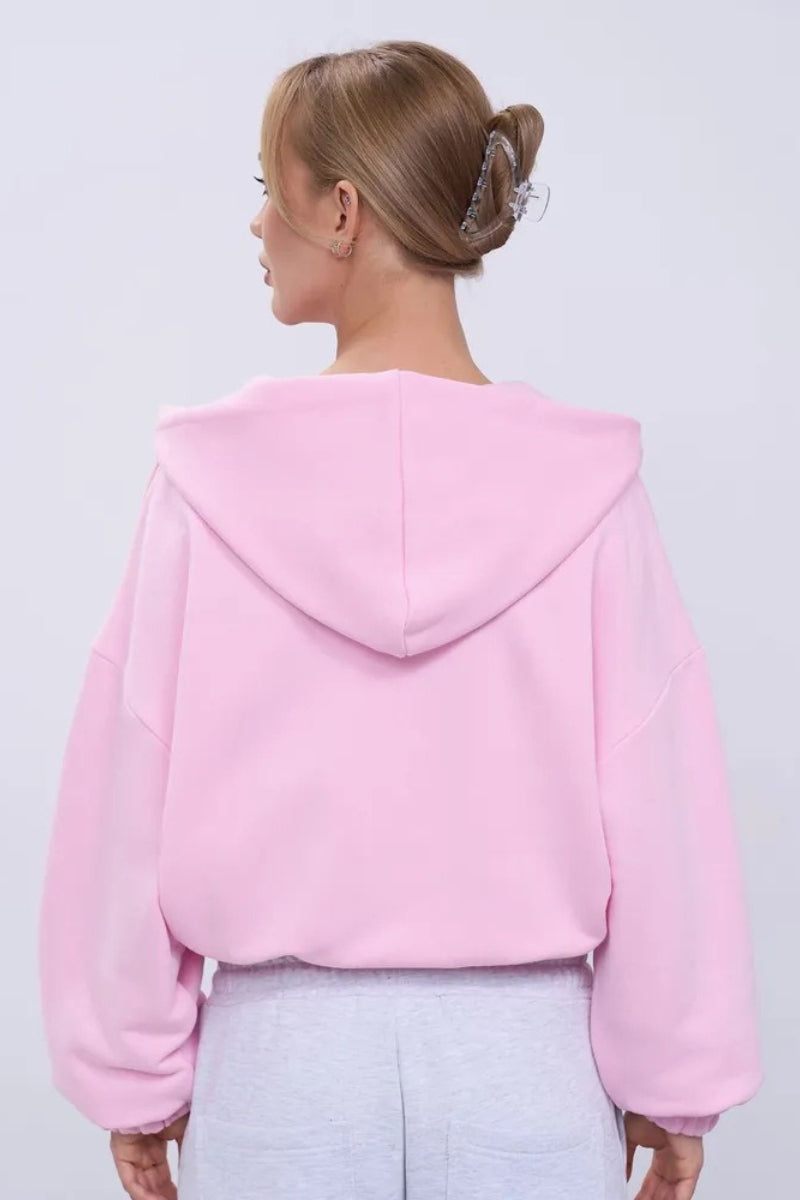 Cropped Fleece Zip Adjustable Waist Hoodie