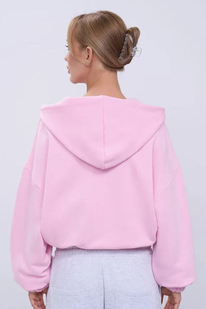 Cropped Fleece Zip Adjustable Waist Hoodie