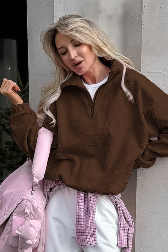 Sherpa Fleece Oversized Casual Sweatshirt