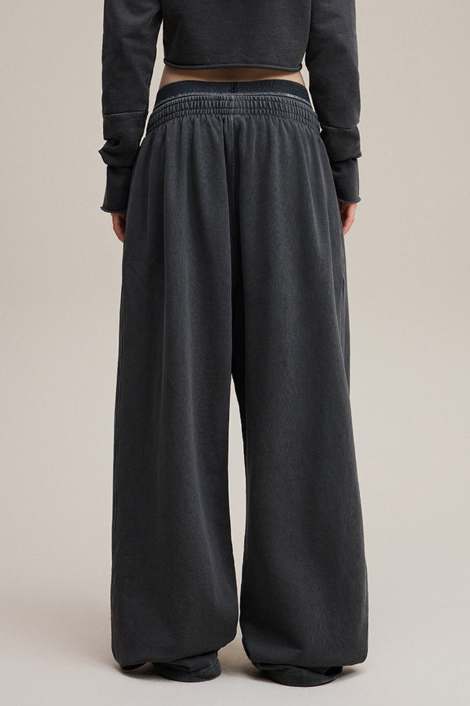 Double Waist Vintage Denim Knit Pants