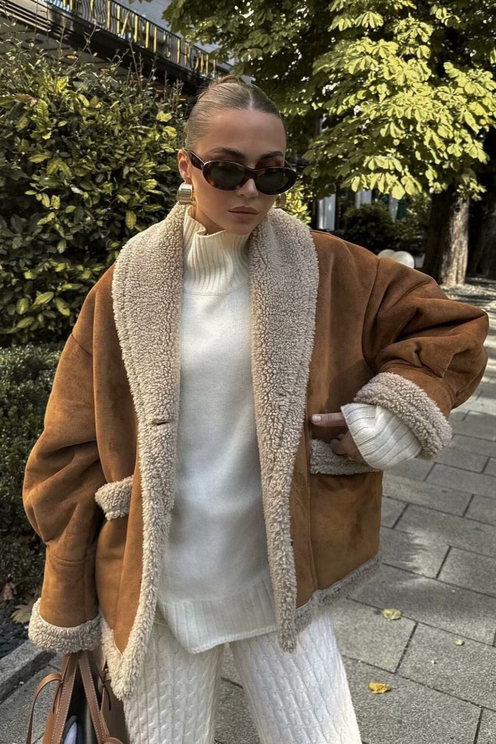 Vintage Wool Blend Shearling Collar Coat