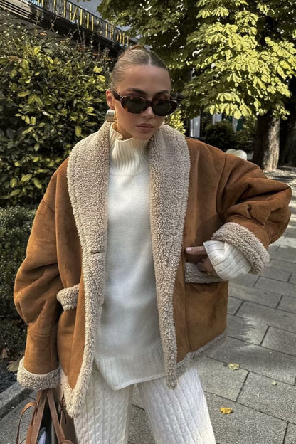 Vintage Wool Blend Shearling Collar Coat