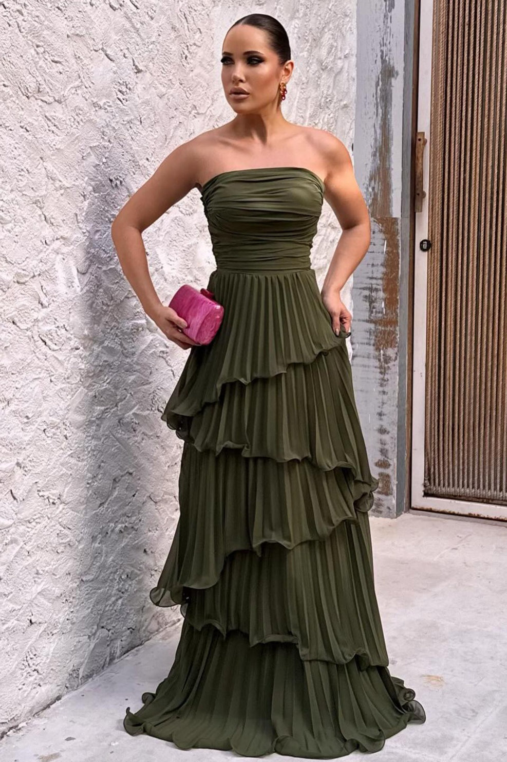 Solid Ruched Tiered Strapless Slim Fit Elegant Prom Dress