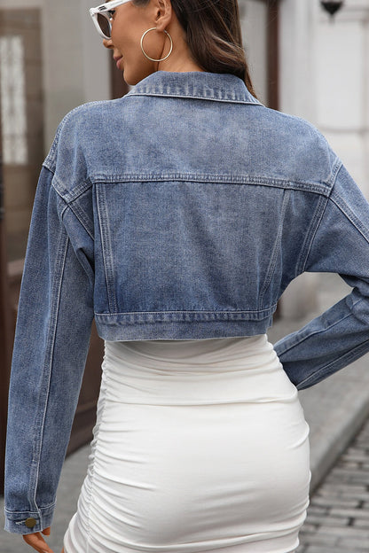 Cropped Button Front Denim Jacket