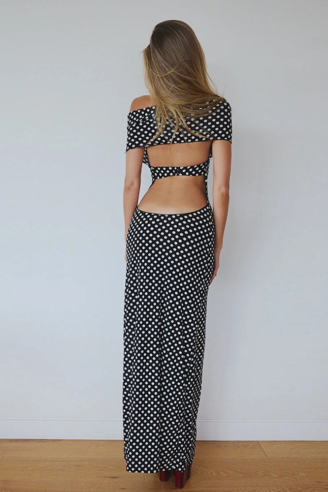 Polka Dot Halter Neck Bodycon Maxi Dress