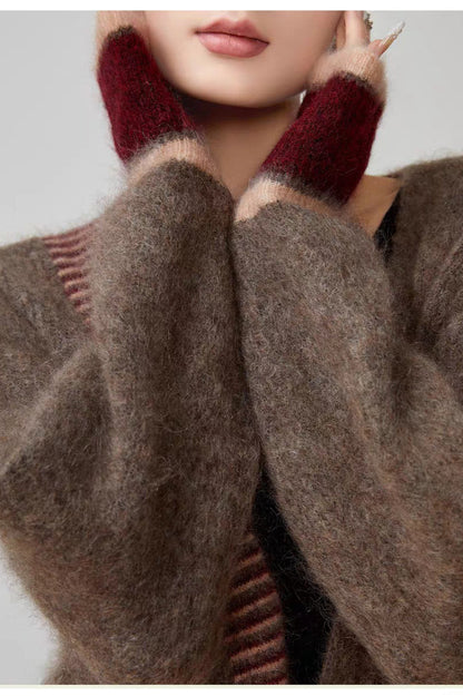 Long Sleeve Color-block Striped Sweater