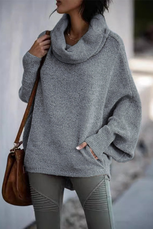 Cowl Neck Batwing Sleeves Loose Sweater
