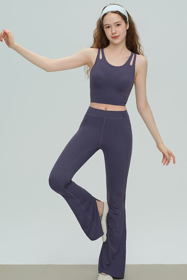 High-Waisted Breathable Flared Workout Slit Leggings