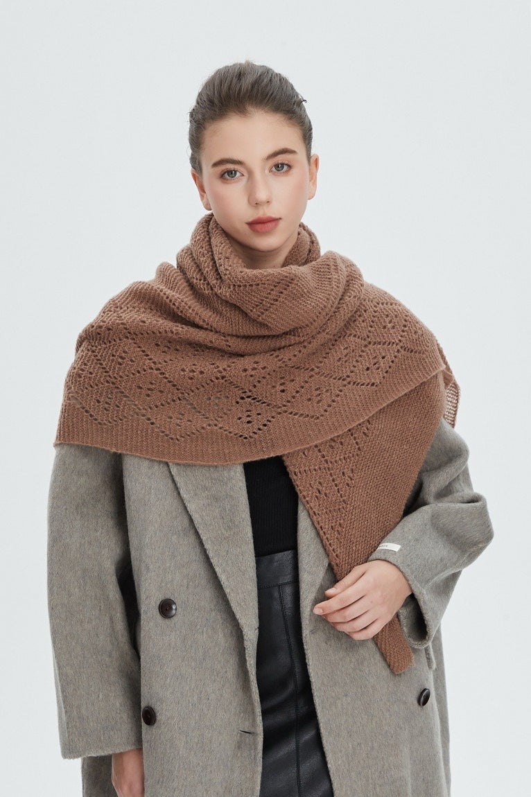 Solid Color Lace Knit Square Scarf