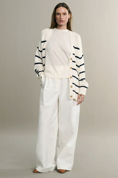 V-Neck Striped Cotton Sweater