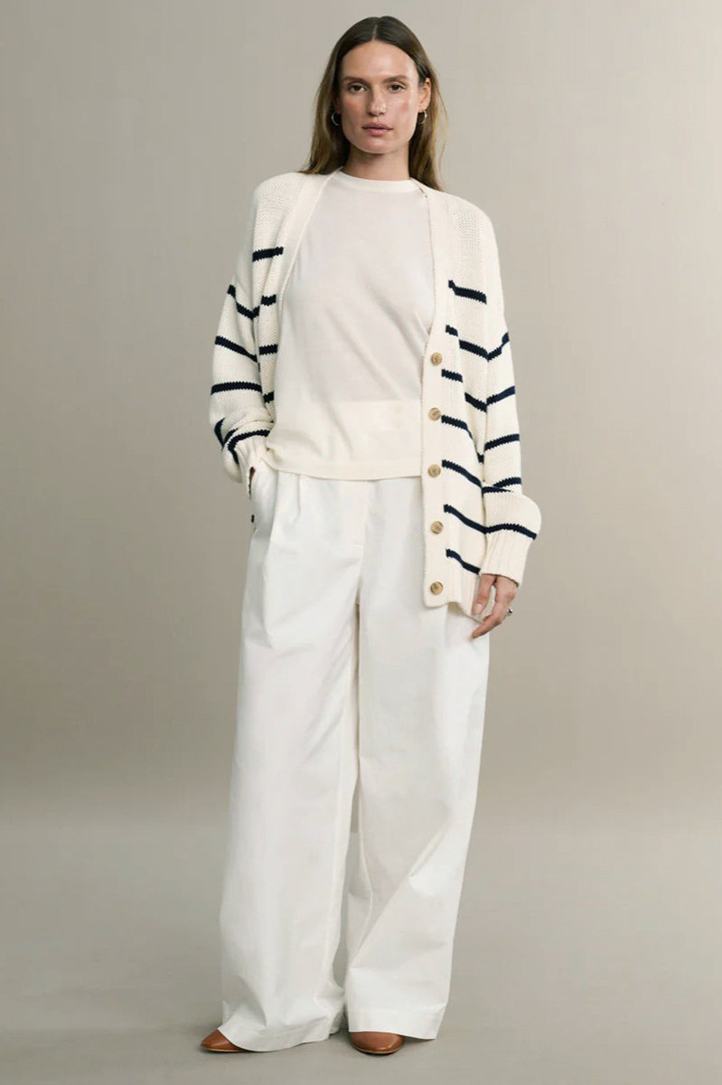 V-Neck Striped Cotton Sweater