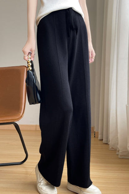 Wool Blend High Waist Knit Pants