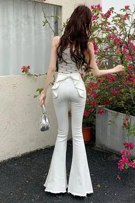 High Waist Butterfly Knot Flare Jeans
