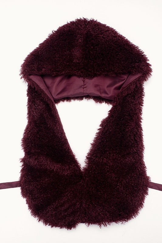 Faux Fur Hooded U Neck Backless Crop Top Mini Skirt Set