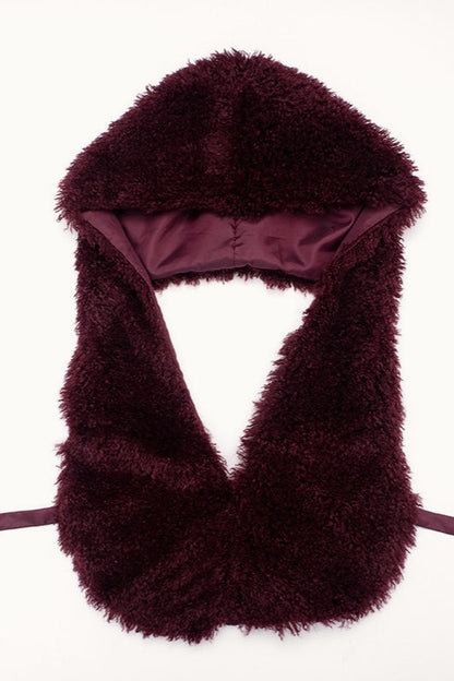 Faux Fur Hooded U Neck Backless Crop Top Mini Skirt Set