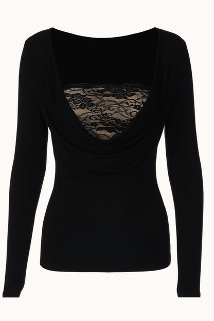 Lace Camisole Cowl Neck Long Sleeve Tee Set