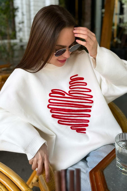 Red Heart Line Knit Sweater