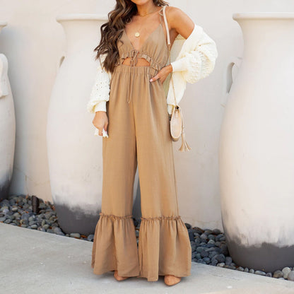 Summer Solid Color Sexy Jumpsuit Strap Horn Jumpsuit for Women