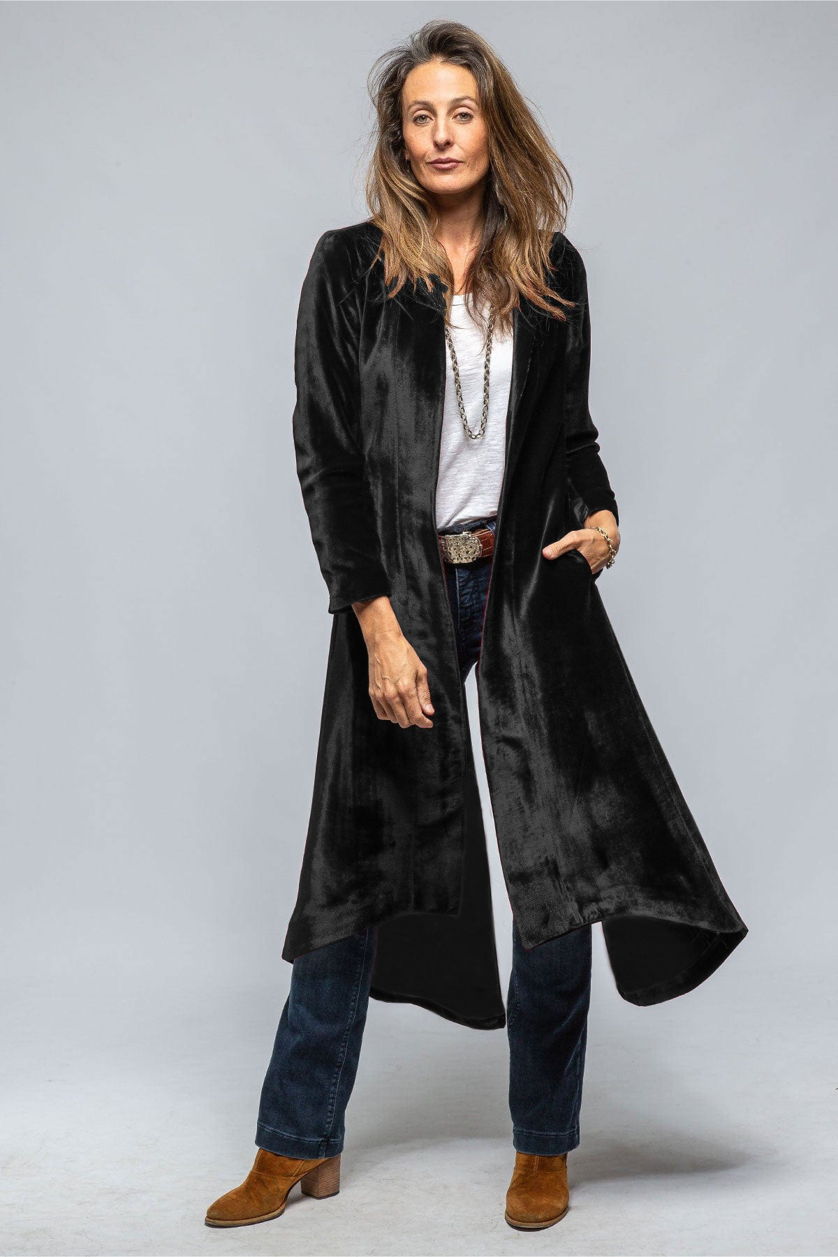 Velvet Solid Vintage Split Long Loose Cardigan Overcoat