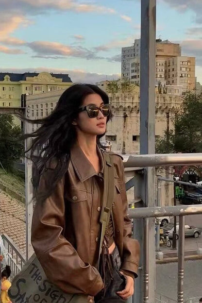 Mocha Retro Biker Leather Jacket