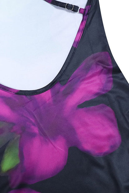 Printed Crisscross Strap Backless Slim Floral Dress