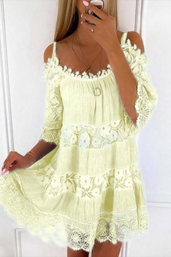 Multi-Color Off-the-Shoulder Lace Splicing Dress