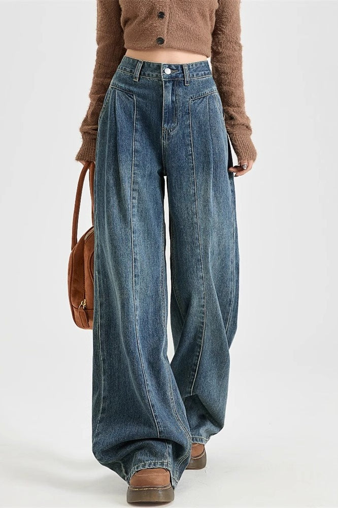 Vintage High Waist Banana Fit Wide Leg Jeans