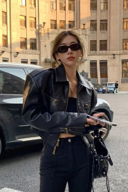 PU Leather Biker Bomber Jacket