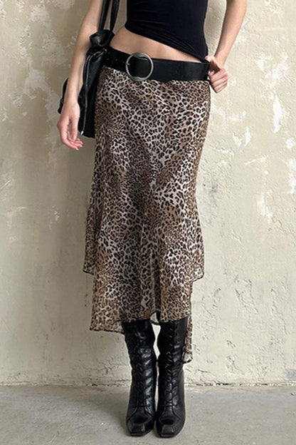 Sheer Mesh Leopard Print Pencil Skirt