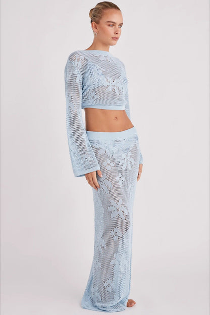 Crochet Knit Reversible Crop Top Skirt Set