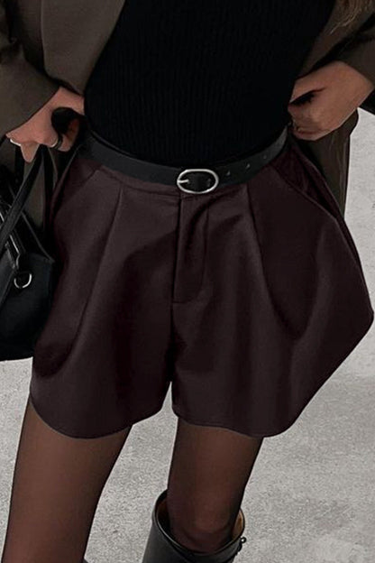 Solid Faux Leather High Waist Tailored Shorts