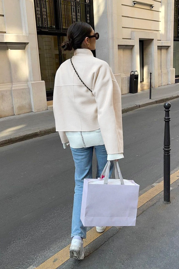 Oversized V-Neck Wool Blend Coat
