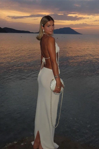 Halter Open Back Crop Top High Waist Bodycon Skirt Set