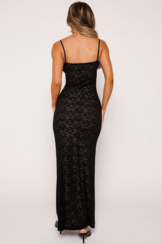 Deep V Backless Maxi Lace Dress