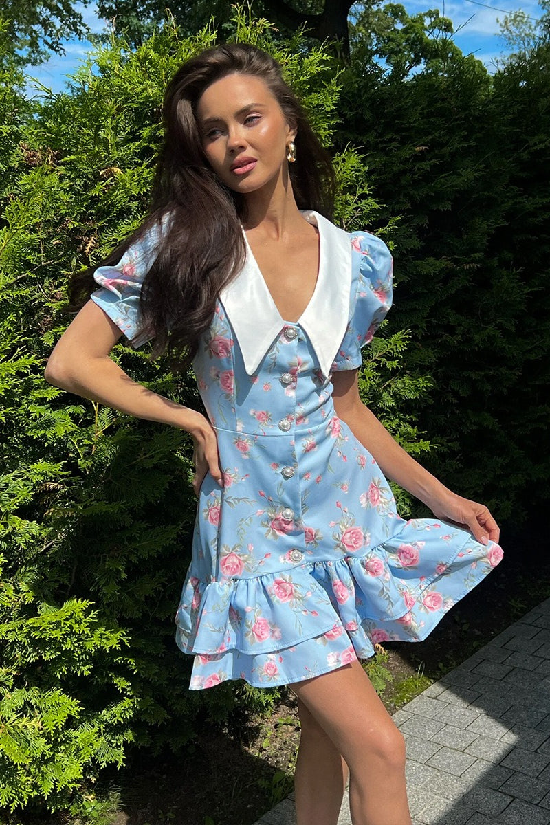 Puff Sleeve Ruffle Mini Floral Dress
