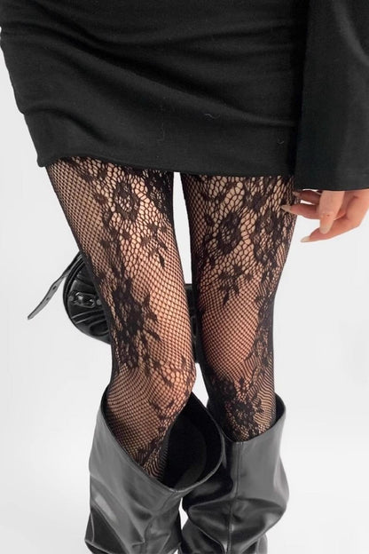 Retro Lace Grey Fishnet Tights