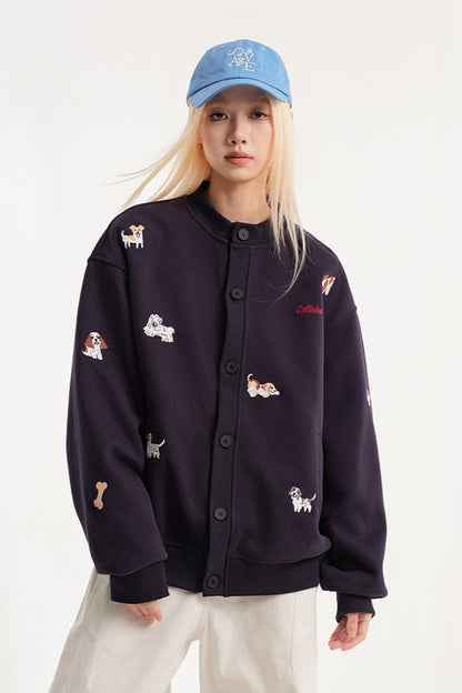 Cartoon Dog Terry Embroidery Cardigan