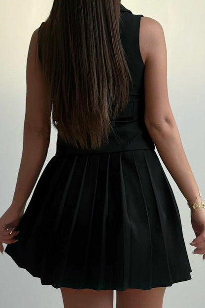 Two Piece Cropped Vest Pleated Skirt Set