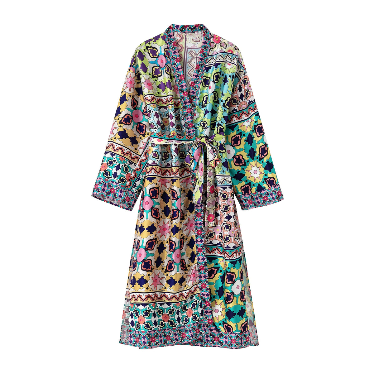 Summer Casual Women Clothing Printed with Belt Printed Kimono Dress