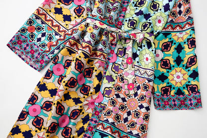 Summer Casual Women Clothing Printed with Belt Printed Kimono Dress
