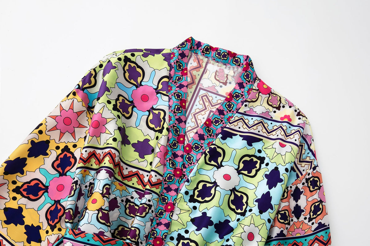 Summer Casual Women Clothing Printed with Belt Printed Kimono Dress