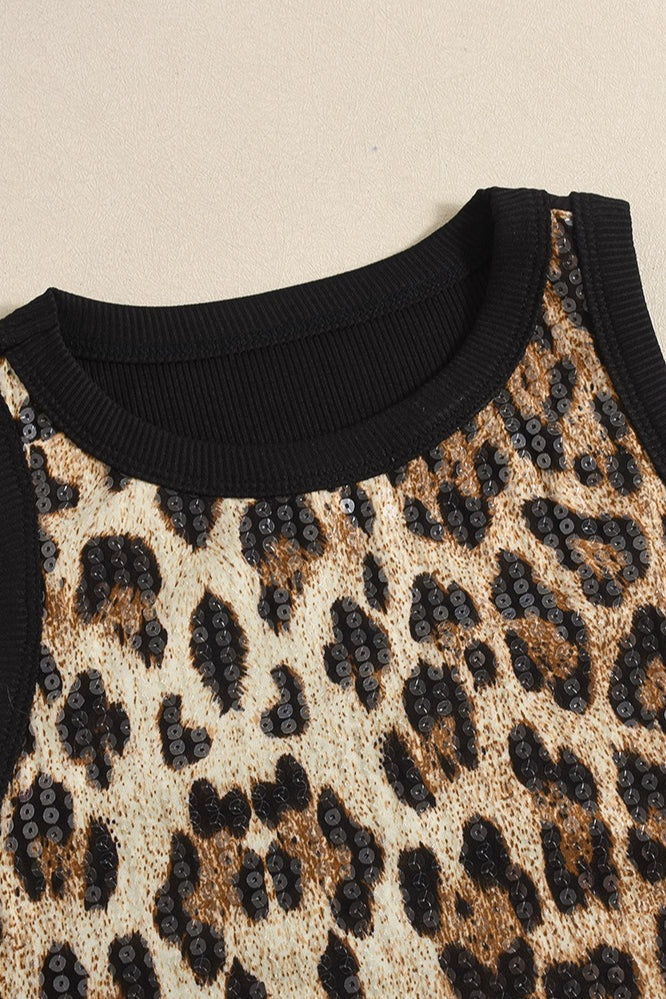 Leopard Sequin Crop Tank Top