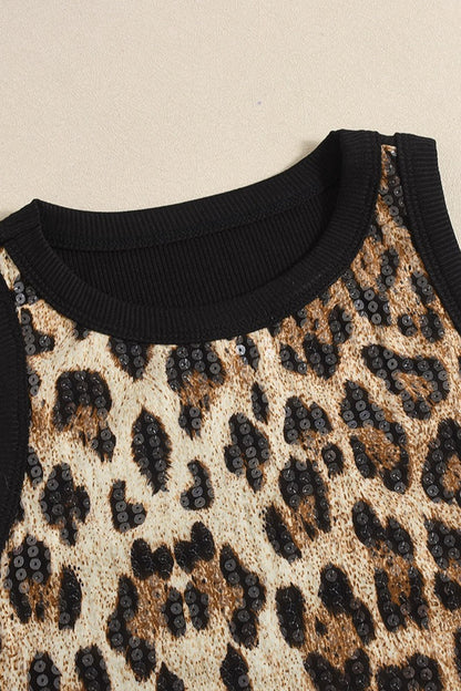 Leopard Sequin Crop Tank Top
