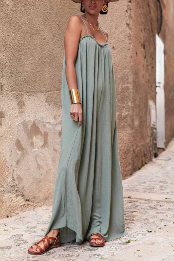 Vacation Casual Suspender Loose Wide Leg Jumpsuit