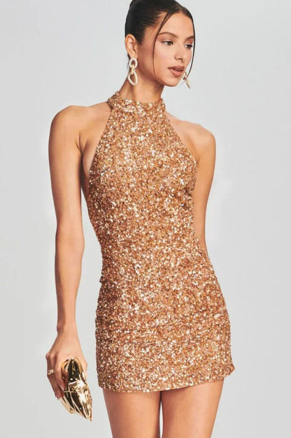 Shiny Slim Backless Sequin Dress
