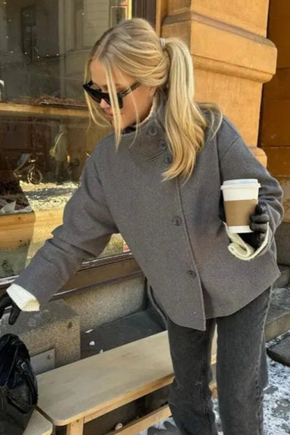 Chic Cropped Stand Collar Wool Coat