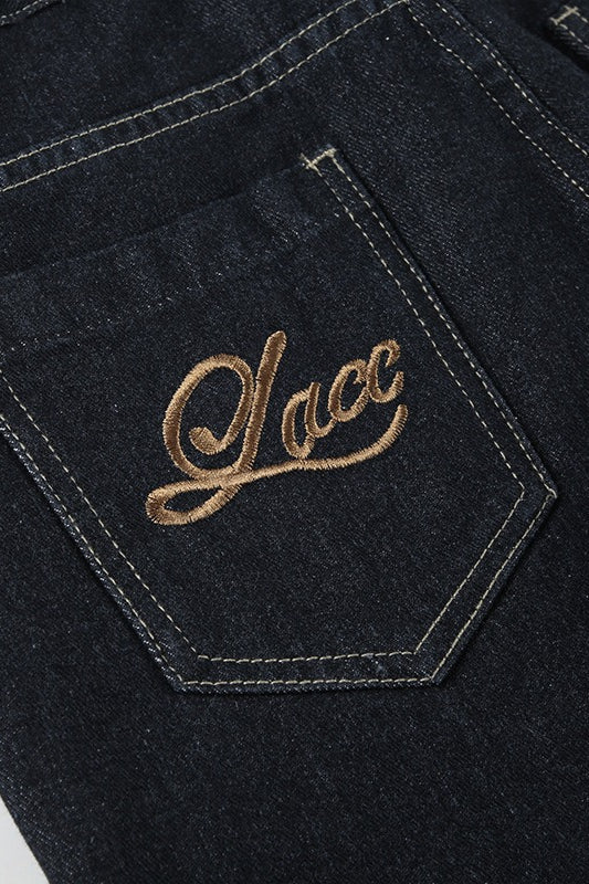 Letter Embroidery Vintage Low Rise Slim Flare Jeans