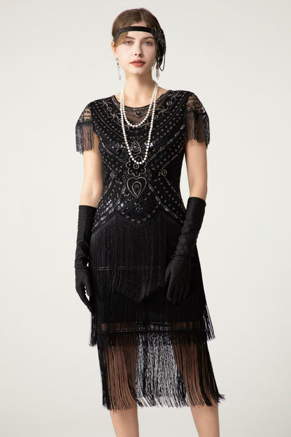 Sequin Short Sleeve Fringe Boho Dress